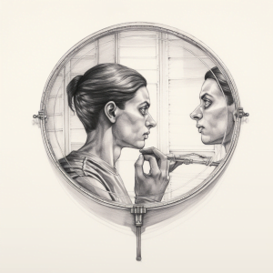 Line art of leader looking into the mirror for feedback