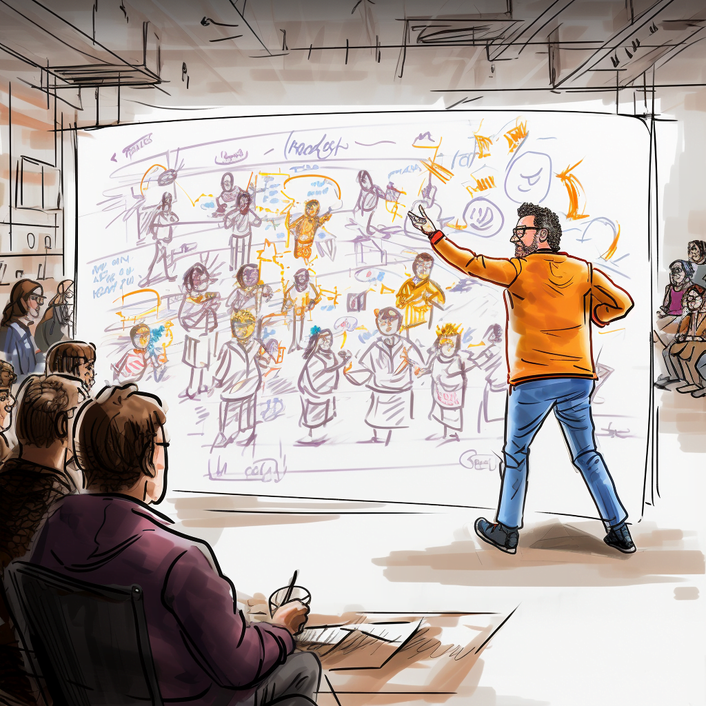 a line drawing of an agile coach in the middle of (2)