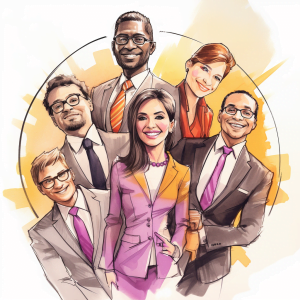 A drawing depicting current leaders who are good at leadership decision making