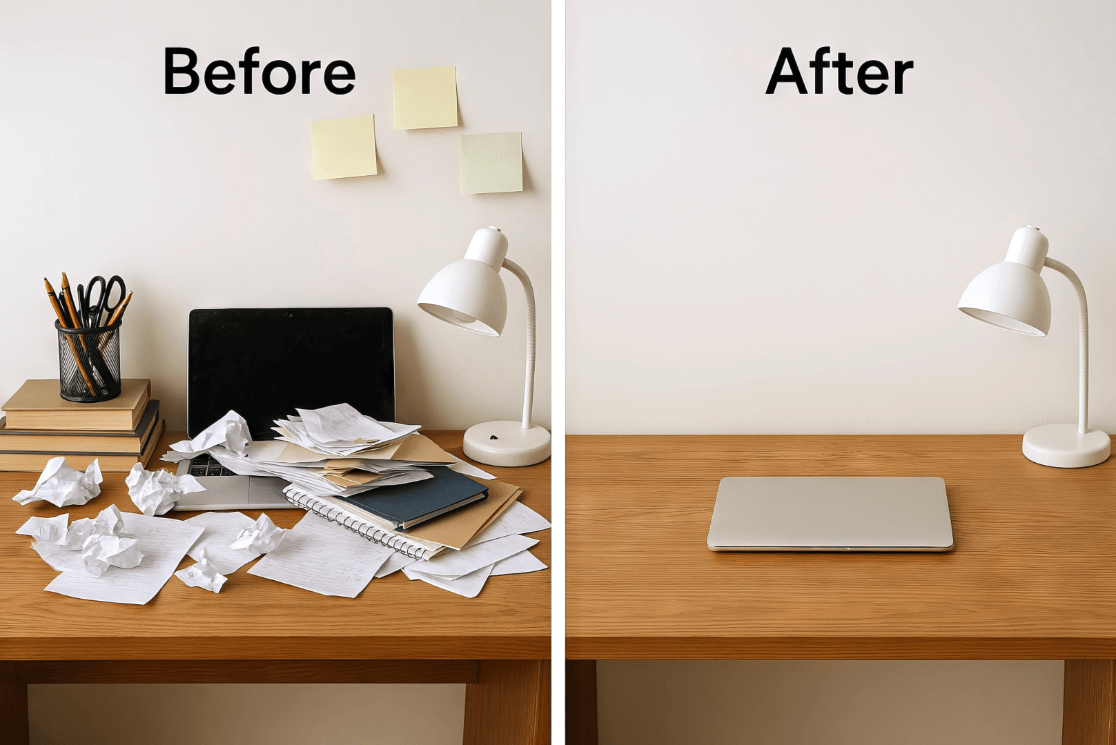 Before_and_After_Desk Data-driven decision making: cluttered dashboards versus focused frameworks for European leaders