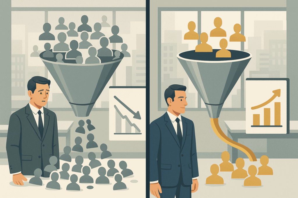 Revenue quality versus volume tactics comparison showing B2B lead quality improvements
