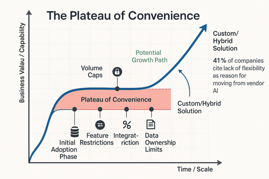 SME AI strategy decision framework showing 5-question readiness assessment for custom AI development