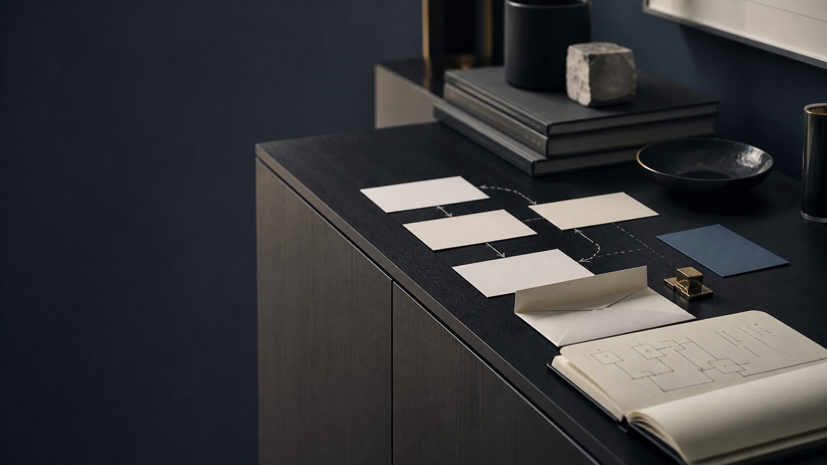 Minimalist office with flowchart design_1672x941